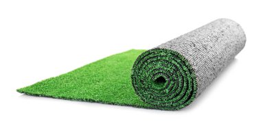 Roll of artificial grass mat on white background clipart