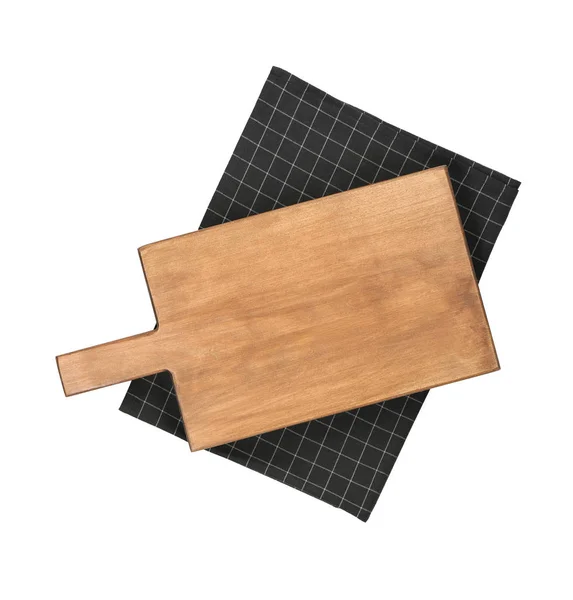Wooden board and napkin on white background — Stock Photo, Image
