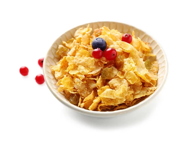 Cornflakes in bowl on white background — Stock Photo, Image