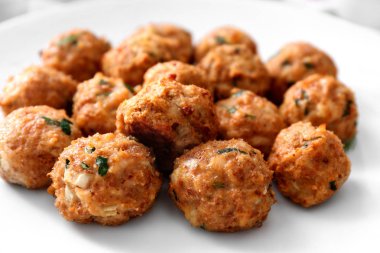 Plate with delicious turkey meatballs, closeup clipart