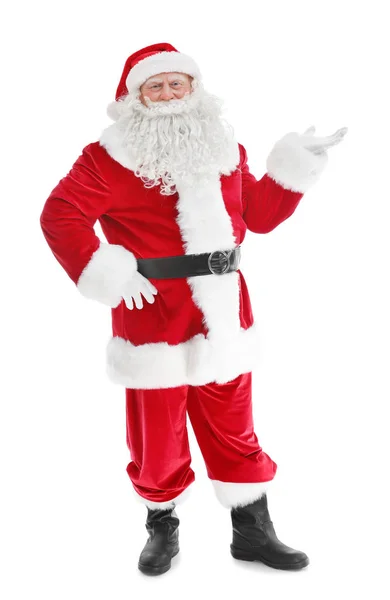 Autentiska jultomten stående på vit bakgrund — Stockfoto