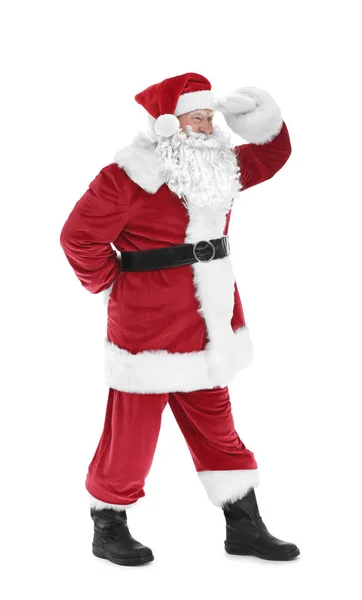 Authentic Santa Claus standing on white background — Stock Photo, Image