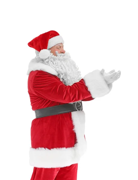 Autentyczny Święty Mikołaj stojąc na białym tle — Zdjęcie stockowe