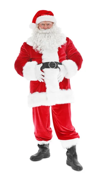 Authentieke Santa Claus permanent op witte achtergrond — Stockfoto