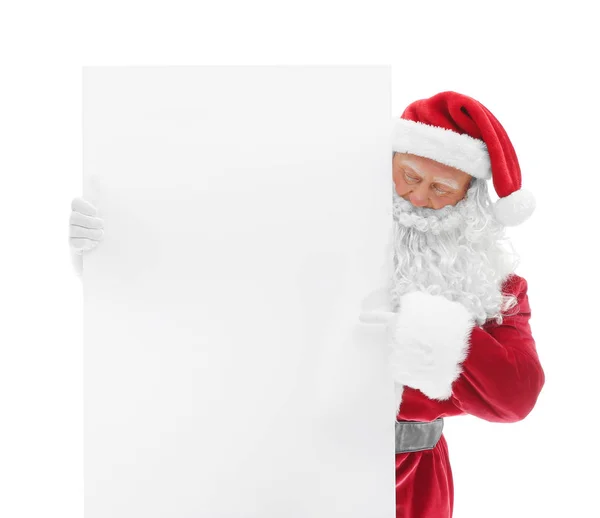 Authentieke Kerstman met poster op witte achtergrond — Stockfoto