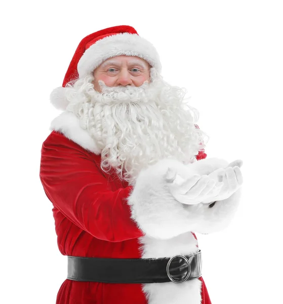 Papai Noel em pé sobre fundo branco — Fotografia de Stock