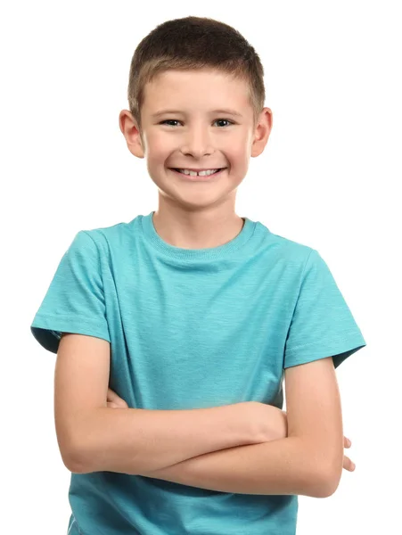 Cute little boy on white background — Stock Photo, Image