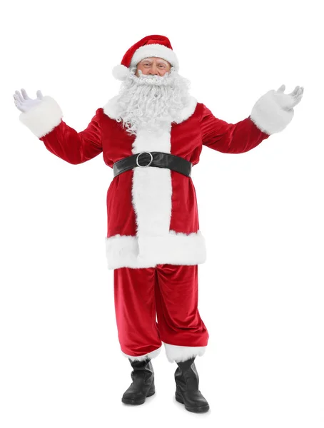 Autêntico Papai Noel em pé sobre fundo branco — Fotografia de Stock