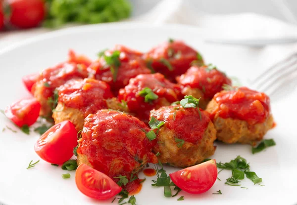 Lezzetli hindi köfte ve domates sosu, closeup ile plaka
