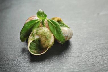 Yeşil soslu lezzetli salyangoz 