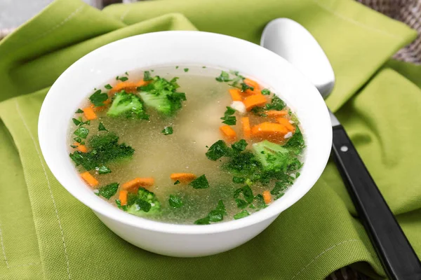 Plate with homemade chicken soup — Stock Photo, Image