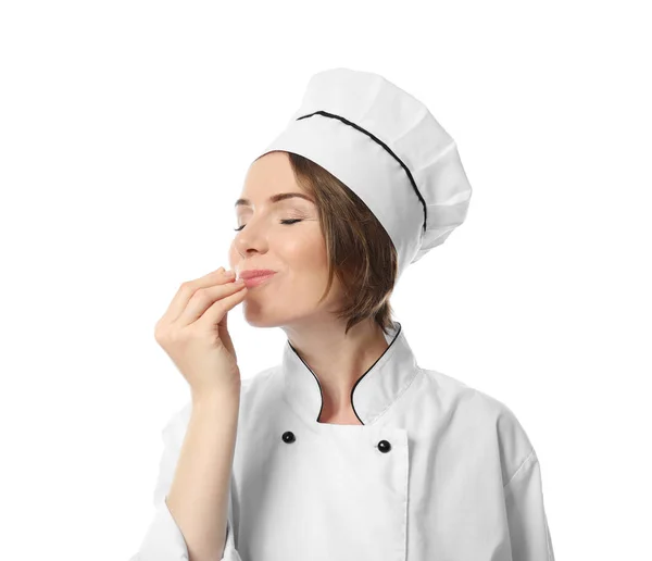 Femme chef sur fond blanc — Photo