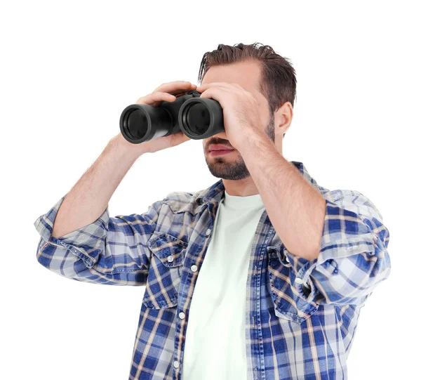 Handsome young man with binocular — Stock Photo, Image