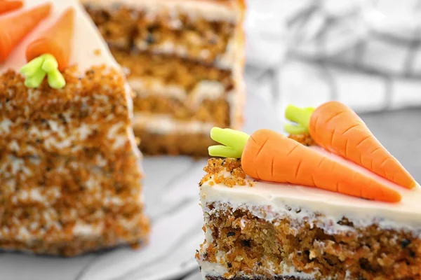 Delicious piece of carrot cake, closeup