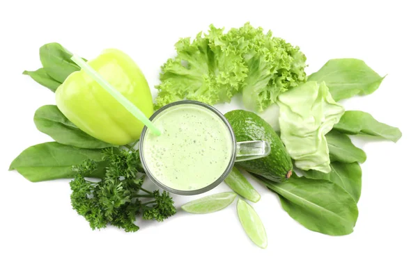 Green smoothie and fresh vegetables — Stock Photo, Image