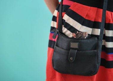 Kadın çanta içinde şirin fare ile 