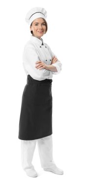 Beyaz arka plan üzerinde kadın Şef