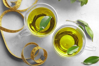 Bardak çay ve ölçüm bandı