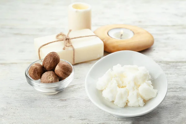 Beautiful composition with shea butter — Stock Photo, Image