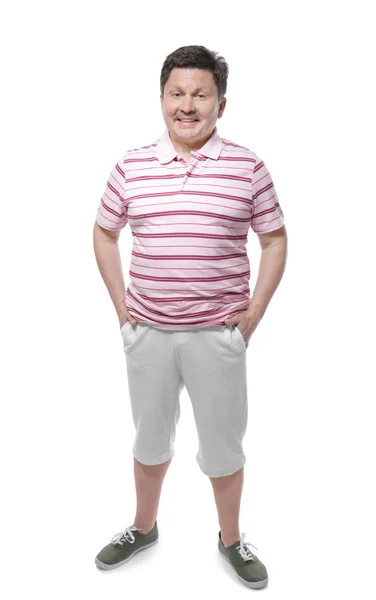 Overweight man on white background. Diet concept — Stock Photo, Image