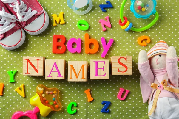 Složení s textem Baby jména na barvu pozadí — Stock fotografie