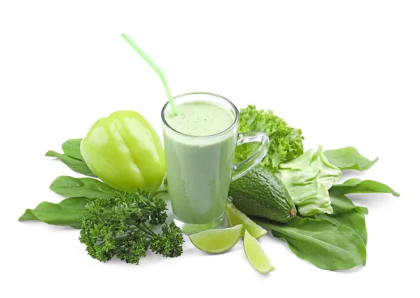 Yeşil smoothie ve taze sebze — Stok fotoğraf