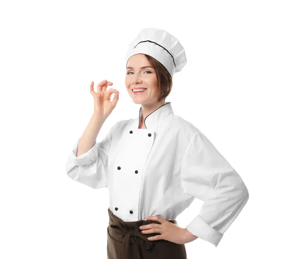 Θηλυκό σεφ σε λευκό φόντο — Φωτογραφία Αρχείου