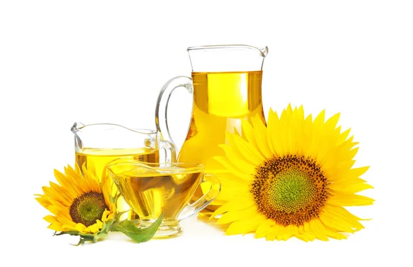 Aceite de cocina y girasoles — Foto de Stock