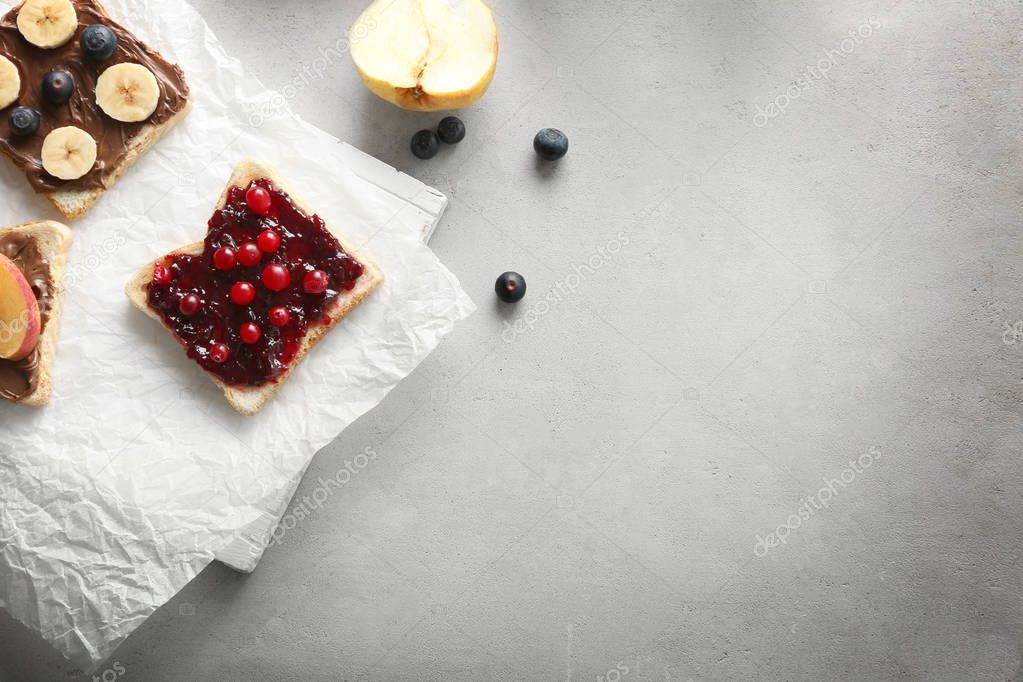 tasty breakfast toasts with fruits 