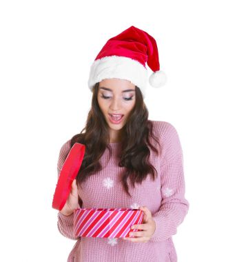 heyecanlı Bayan hediye kutusu açma