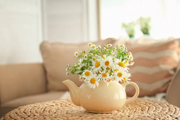 Piękny chamomiles w mały czajniczek — Zdjęcie stockowe