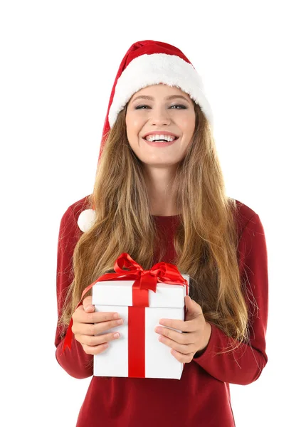 Young lady in Christmas hat — Stock Photo, Image