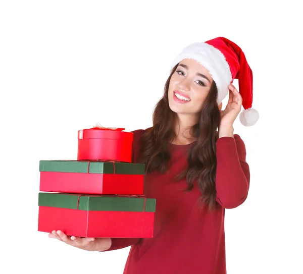 Jeune femme en chapeau de Noël — Photo