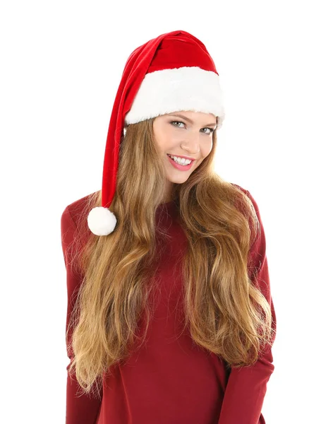 Fiatal hölgy kalapban karácsony — Stock Fotó