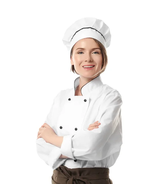 Chef femenino sobre fondo blanco —  Fotos de Stock