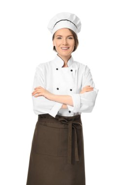 Beyaz arka plan üzerinde kadın Şef