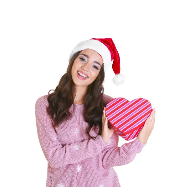 Young lady in Christmas hat — Stock Photo, Image