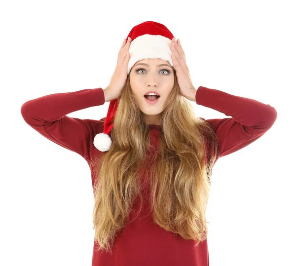 Young lady in Christmas hat — Stock Photo, Image