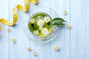 Fincan çay ve ölçüm bandı