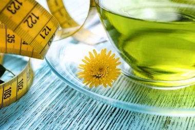 Fincan çay ve ölçüm bandı