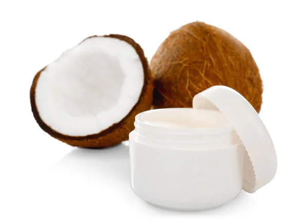 Coconut oil in jar — Stock Photo, Image