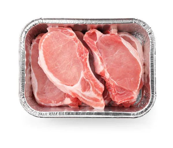 Контейнер со свежим мясом — стоковое фото