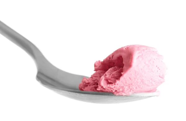 Lžíce s chutné jahodová zmrzlina — Stock fotografie