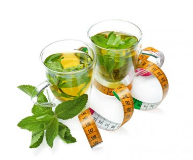 Bardak çay ve ölçüm bandı 