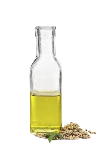 Glass bottle with hemp oil — Stock Photo, Image