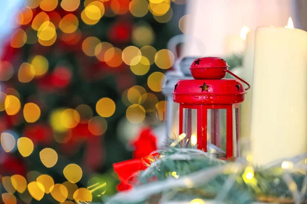 Christmas lantern and candle — Stock Photo, Image