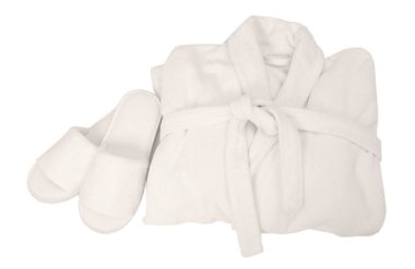 Katlanmış bornoz ve banyo terlikleri 