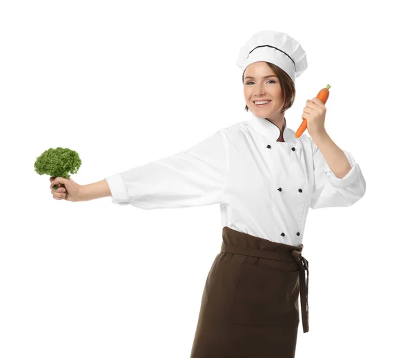 Žena kuchař se zeleninou — Stock fotografie