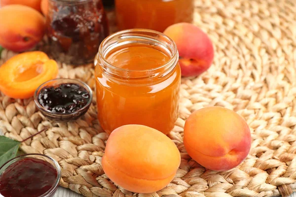 Apricot and berry jams with juicy fruits — Stock Photo, Image