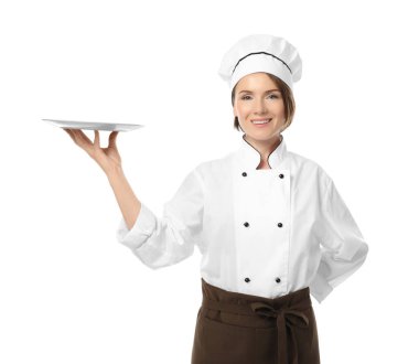 Kadın şef beyaz üzerine 